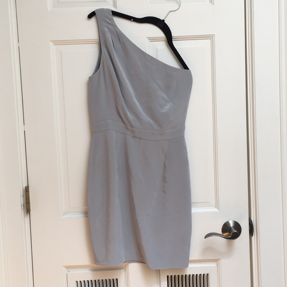 JCrew light gray one shoulder silk dress